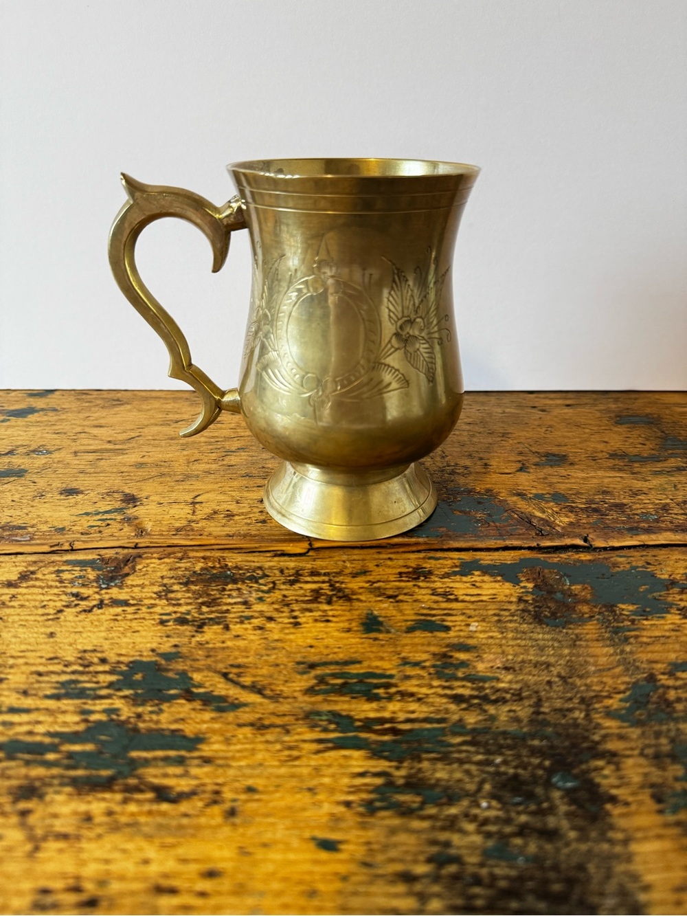 Brass Engraved Tankard Mug - Gold Finish
